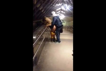 Пьяная пара шпилится в метро на эскалаторе